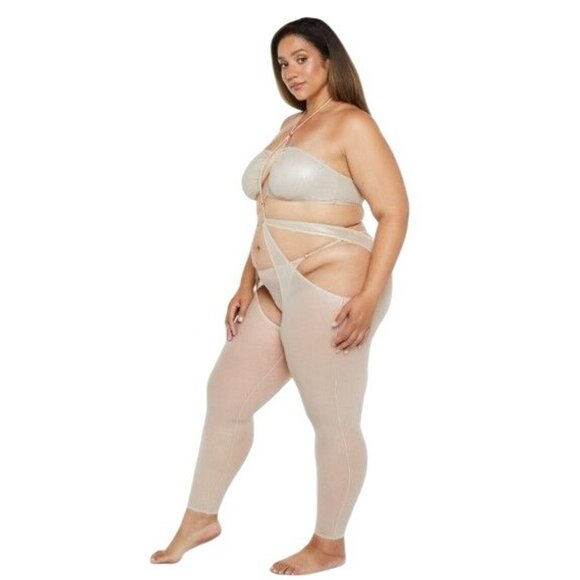 Savage X Fenty Gathered Mesh Crotchless Catsuit Iridescent Sunset Flirty Size 2X - Picture 3 of 7